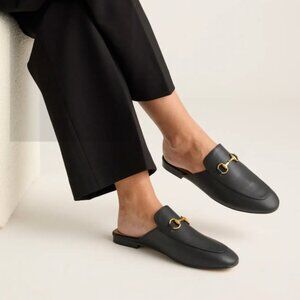 Quince Black Italian Leather Horsebit Loafer Mule Shoe Women's Size 6